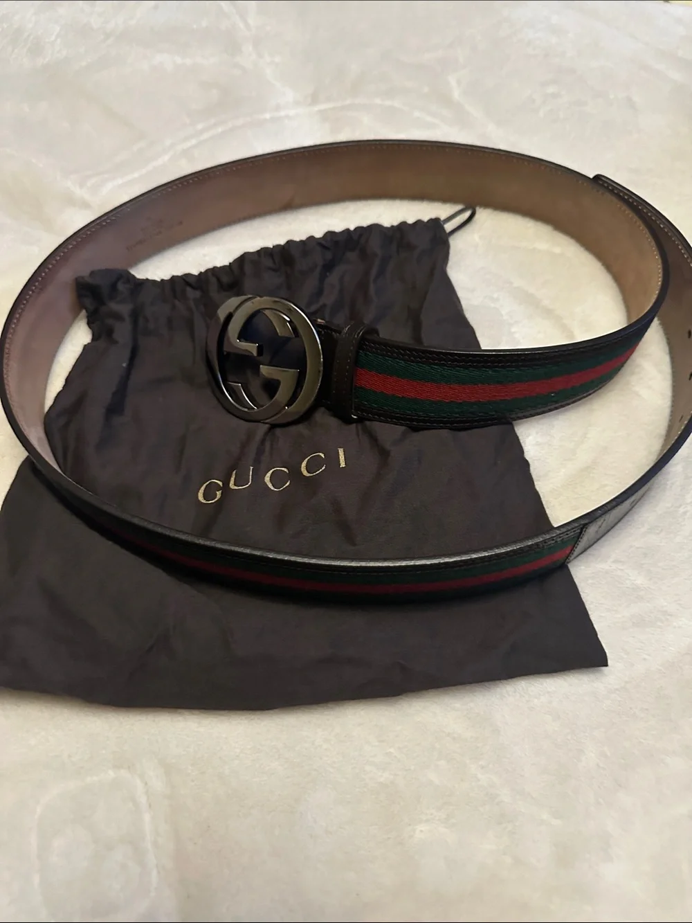 Gucci Green/Red/Black Web Leather Belt with GG Round Buckle